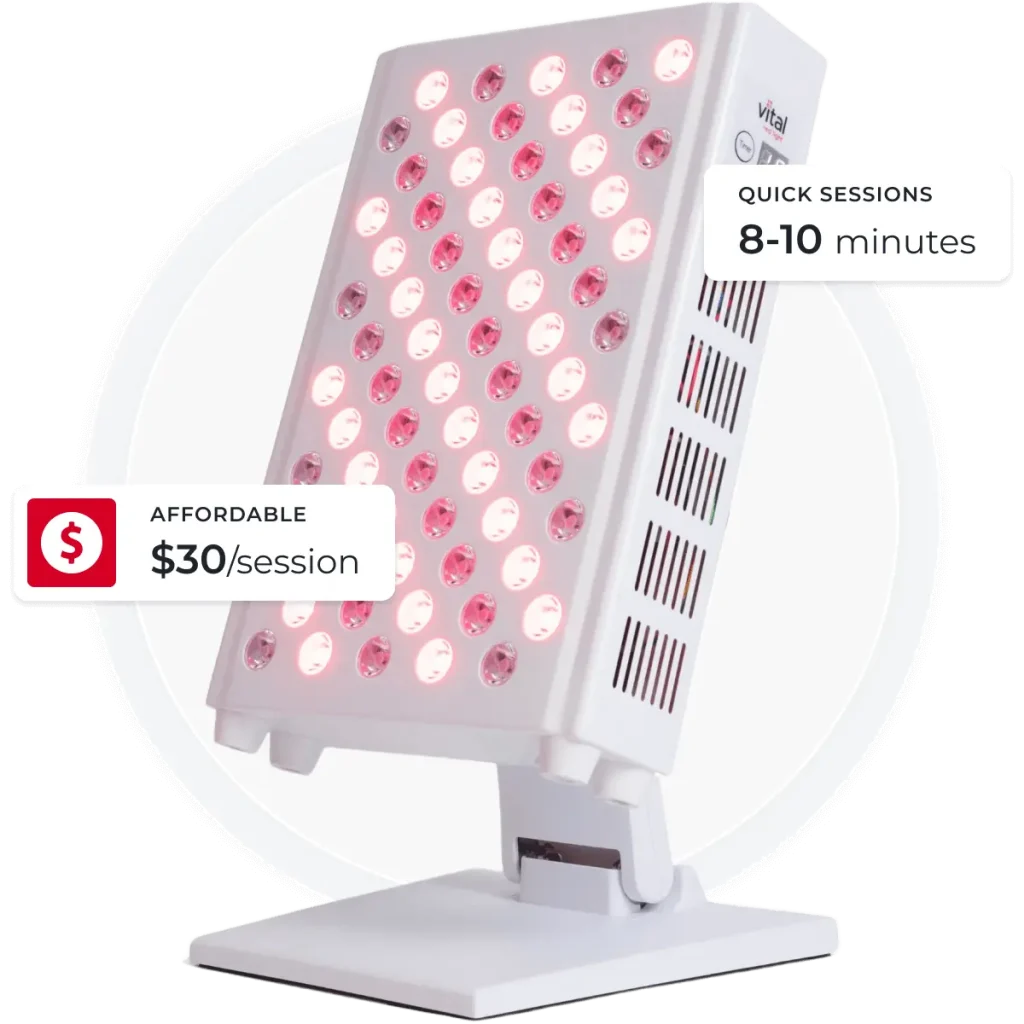 A red light therapy device with notes of affordability and quick sessions.